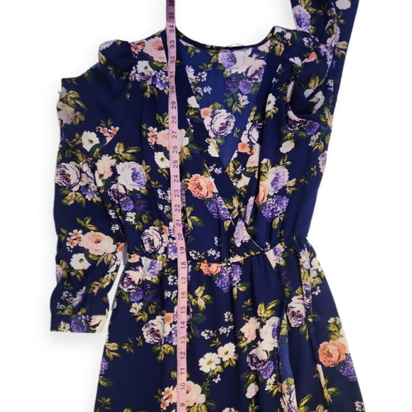 Honey Punch/Lulus That's A Wrap Navy Blue Floral Print Dress - Picture 5 of 8